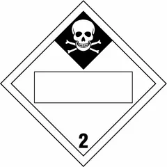 Class 2: Gases placard with message '2' for identifying containers holding compressed or liquefied gases. Measures 10 3/4 in x 10 3/4 in. Used for hazard communication during transport and storage in compliance with DOT regulations.