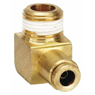 WEATHERHEAD Push-Fit Elbow Fitting: 3/8 in OD x 1/2 in Pipe Fitting Size, Push-to-Connect x NPTF - Brass Air Brake Fittings