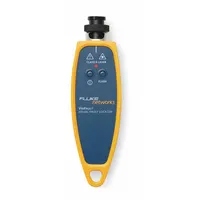 The VisiFault is a visual fault locator for single-mode and multi-mode fiber optic cables. It provides a 3 km range on multi-mode fiber and a 4 km range on single-mode fiber. The unit includes 2.50 mm adapters for FC, SC, and ST connectors. It is used to locate breaks, bends, and faults in fiber optic cabling during installation and maintenance