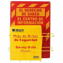 Wall-mount station for organizing GHS-compliant safety data sheets and labels in industrial facilities. Overall height 20 inches. Mounting hardware not included. Provides a central location for chemical safety information to support hazard communication requirements.