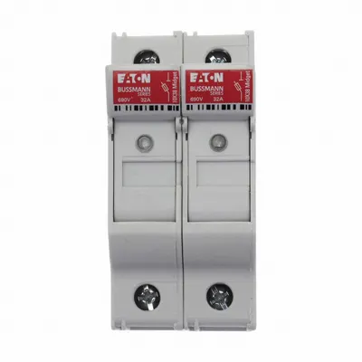 BUSSMANN Fuse Block: Finger-Safe, 2 Pole, 600 V AC, DIN Rail Mounting - Midget Fuse Blocks