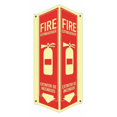 LYLE Safety Sign: Aluminum, Mounting Holes Sign Mounting - V-Shape Projection Fire Extinguisher/Extintor De Incendios Signs