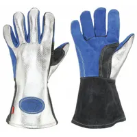 Welding Gloves: Straight Thumb, Gauntlet Cuff, Premium, Silver Aluminized Rayon, Caiman® 1524, 1 PR