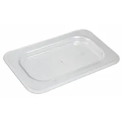 Solid sixth-size pan cover for steam table pans, NSF Certified and dishwasher safe. Overall depth of 1/2 in. Used in commercial kitchens to cover food pans during holding and serving.