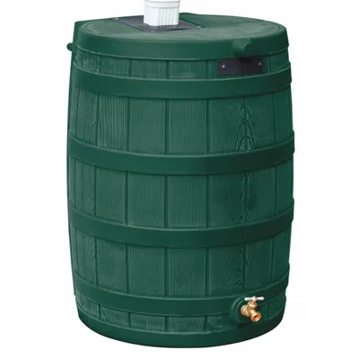 BUSHMAN Rain Barrel: Green, 30 in Overall Ht, 23 in Overall Wd, Spigot Included - Rain Barrels