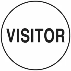 Non-reflective vinyl label for temporary visitor identification on hard hats. Circle shape, 2-inch diameter, printed in English. Pack of 4 labels.