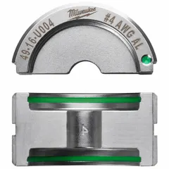 Replacement upper and lower crimping die set for 4 AWG electrical wire and cable. U Style Dies, color-coded green. Designed for use with MILWAUKEE M18 FORCE LOGIC tool models 2679-20 and 49-16-U000.