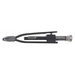 Automatic wire-twisting plier with serrated jaws and black oxide finish. Operates in clockwise or counterclockwise direction. Used for twisting safety wire on fasteners in applications requiring secure locking.