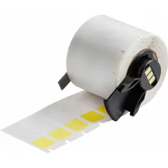 Precut wraparound label for wire and cable identification. Made of yellow matte vinyl, sized 1-1/2 in x 1/2 in, for wire gauges 10 AWG to 4 AWG. Compatible with M610 printer series; requires M61-R4310 ribbon.