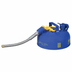 EAGLE Type II Safety Can (MPN U211SX5B) with 1 gallon capacity, blue finish, and includes a 5/8 in OD hose. Designed for storing and dispensing kerosene in industrial environments such as maintenance shops and manufacturing facilities.