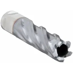 This annular cutter is made of high-speed steel with a TiCN coating for general cutting of metal. It has a 13/16 in cutter diameter and a maximum cutting depth of 2 in. The Weldon Flat shank allows use with magnetic drill presses and portable drills for producing clean holes in structural steel, plate, and pipe.