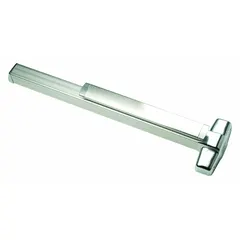 Aluminum concealed vertical rod exit device with touchbar style and night latch outside trim. Designed for doors up to 4 ft wide, it provides panic exit functionality and meets ADA compliance requirements. Suitable for commercial applications requiring concealed vertical rod operation.