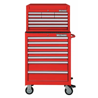 WESTWARD Tool Chest and Cabinet Combination: 16 Drawers, Light Duty, Keyed - Light-Duty Top Chest & Rolling Cabinet Combos