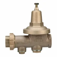 This WILKINS water pressure regulator is a standard capacity valve with 1 1/2 in FNPT x FNPT connections. Constructed of cast bronze with a single union design, it is low-lead compliant. Used to reduce and maintain consistent downstream water pressure in plumbing systems.