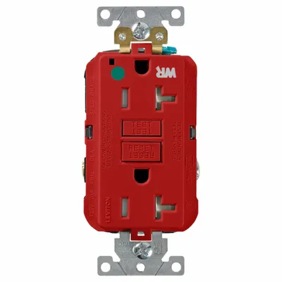 LEVITON GFCI Receptacle: Hospital Grade, Decorator Duplex, 5-20R, Red, GFCI, 125V AC - General Purpose Receptacles