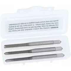 This three-piece hand tap set includes taper, plug, and bottoming taps for creating #10-32 UNF internal threads. Designed for through-hole and blind-hole threading in metal parts, it features H3/2B tolerance, 2 flute design, and high speed steel construction. Suitable for machining, maintenance, and fabrication applications.