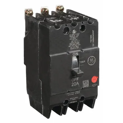 GE Molded Case Circuit Breaker: 20 A Amps, 14kA at 277/480V AC, Fixed, Lug - TEY-Frame GE Molded Case Circuit Breakers