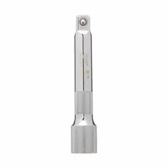 This 1/2" drive hand socket extension extends the reach of a ratchet or torque wrench to access recessed fasteners. With a 5-inch overall length and standard type, it features a chrome finish for corrosion resistance. Suitable for general mechanical and assembly tasks where additional reach is needed.