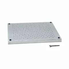 PTFE perforated platform attachment for lab shakers, vortex mixers, and rockers. Compatible with Polymax 2040 model. Overall length 15 3/8 ft. Provides a chemically resistant surface for securing labware during mixing or shaking applications.