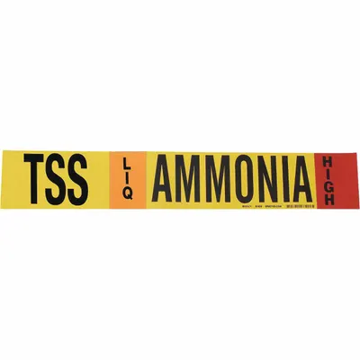 BRADY Pipe Marker: TSS, LIQ, High, Fits 8 in and Larger Pipe O.D., 1 Pipe Markers - Ammonia Adhesive Pipe Markers