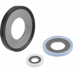 This hygienic sealing washer features a 316L stainless steel body with an EPDM seal, OD bonded construction, and a 4.1 mm inside diameter for M4 screw sizes. It is FDA approved, metal detectable, and X-ray detectable, suitable for use in sanitary processing equipment requiring leak-proof seals and contamination prevention.