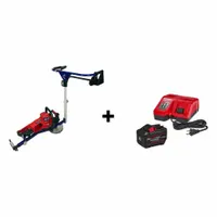 This battery-powered rail web grinder is designed for grinding fillet welds on railroad tracks. It features an 8-inch wheel diameter and includes a bicycle attachment for efficient operation along rail profiles. The kit is suitable for rail maintenance applications