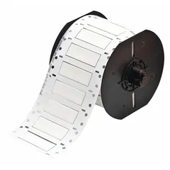 Polyolefin precut sleeve label roll in white matte finish. Each label measures 3/8 in x 2 in and is designed for wire gauges 4 AWG to 12 AWG. Compatible with the i3300 printer series for on-demand wire identification in industrial wiring applications.