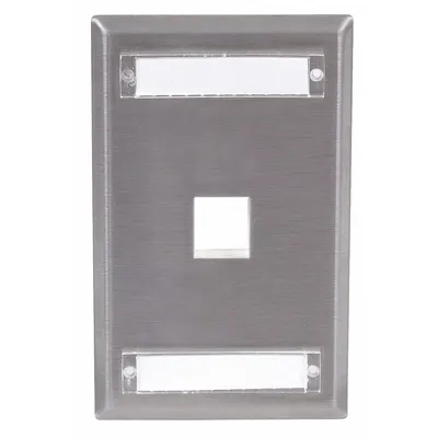 HUBBELL PREMISE WIRING Wall Plate: Gray, 1 Gang, 1 Port, Flat Module, Stainless Steel - Keystone Wall Plates