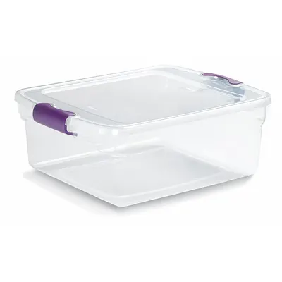 HOMZ Storage Tote: 3.9 gal, 16 1/4 in x 13 in x 6 1/8 in, Clear Body, Clear Lid - Clearview Totes with Latch-On Lids