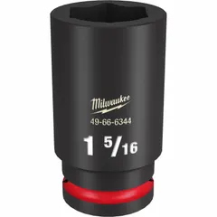 This 3/4" drive deep impact socket features a 1-5/16" SAE hex size with a 6-point design and friction ring for secure retention on impact tools. The black phosphate finish provides corrosion resistance. Suitable for heavy-duty fastening and loosening on industrial equipment, automotive assemblies, and machinery.