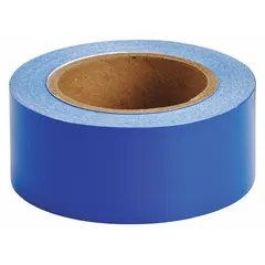 Blue vinyl solid-color banding tape for pipe identification and color-coding in industrial facilities. Non-reflective, supplied on a 2-inch-wide roll with a total length of 90 feet (1,080 inches). Suitable for marking pipes to indicate contents or hazard levels.
