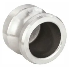 Type DP dust plug for sealing cam-and-groove couplings when not in use. Protects internal bore from debris and contamination in fluid-transfer systems. 304 stainless steel construction. 1 1/2 in coupling size, 250 psi max working pressure at 70°F, 1 13/16 in overall length.
