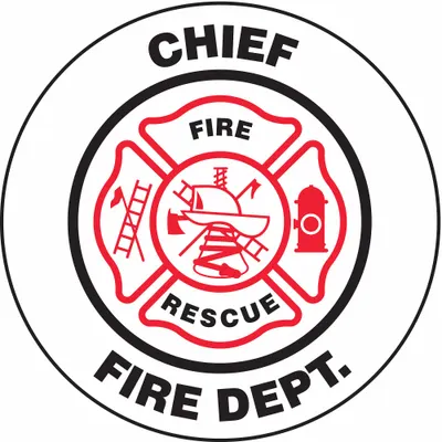ACCUFORM Hard Hat Label: Chief Fire Dept. Fire Rescue, 2 1/4 in Dia, English - Safety
