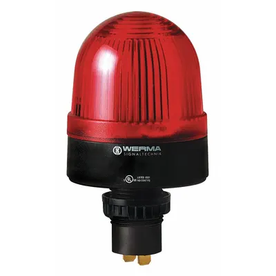 WERMA Warning Light: Red, Xenon, M22 Thread, 24V DC, 2 1/4 in Overall Dia - Wired Flashing Lights