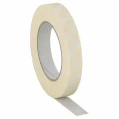 This autoclave sterilization tape is designed for dry heat processes. The white indicator stripe turns brown after exposure to dry heat, confirming sterilization. The tape is brown and comes in a 54-yard roll with 3/4-inch width. Used to secure and indicate sterilization of wrapped instruments and packs in dry heat sterilizers.