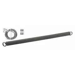 This carbon steel extension spring features a 1 11/16 in outside diameter, 5 coils, and a 180° deflection angle. It has double-loop ends and a right-hand wind direction. Commonly used in counterbalance systems for sectional doors and other tensioning applications.