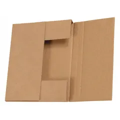 Corrugated cardboard mailer with easy-fold closure for secure packing of documents, small parts, or lightweight merchandise. Single-wall construction, ECT-32-B board test. Inside dimensions: 10 1/4 in length, 8 1/4 in width, 1 1/4 in height. Kraft color. Sold in a 50-pack.