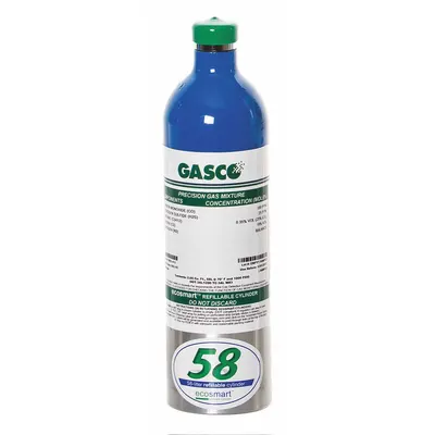 GASCO Calibration Gas: Air, Azane 200 ppm, 58 L, Refillable - Calibration Gases for Portable Gas Detectors