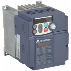 Three-phase output VFD rated 1 hp, 200-240V AC. Heat sink style, no bypass. Color: Black/Blue/Gray. Used for speed control of three-phase AC motors in applications such as conveyors, pumps, and fans.