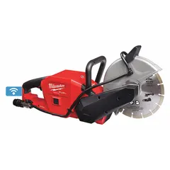 This cordless handheld concrete saw operates on 18V DC and accepts a 9 in blade. It supports both wet and dry cutting with a maximum cutting depth of 3-3/8 in. Supplied as a bare tool (battery and charger not included). Suitable for cutting concrete, masonry, and stone in construction and renovation applications.