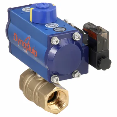 DYNAQUIP CONTROLS Pneumatically Actuated Two-Way Ball Valve: 1 in Size, Brass - Brass Pneumatically-Actuated Ball Valves