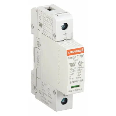 MERSEN Surge Protection Device: Single Phase, 120V AC, 1 Poles, 2 Wires, L-N, 175 V AC - DIN Rail Internal-Mount SPDs