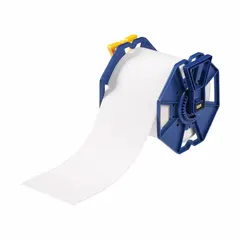White matte paper label roll, 4 inches wide by 150 feet long, designed for indoor use. Inkjet print-receptive surface enables on-demand label creation. Compatible with Brady J7300 printer series. Suitable for general industrial identification and organization tasks.