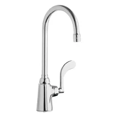 Cast brass single-post kitchen faucet with gooseneck spout. Deck-mount design requires one mounting hole and uses NPT connection. Suitable for commercial and institutional kitchens where high-clearance filling of large pots or sinks is needed.