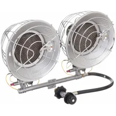 This portable gas tank-top radiant heater mounts directly on a standard propane tank and provides radiant heat for temporary spot heating in unheated spaces such as construction sites, workshops, and outdoor job sites. It covers a heating area of 500 sq ft. Overall dimensions are 15-1/2 in H x 17-1/4 in W x 6-1/2 in D.