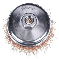 This WEILER brush features crimped bronze bristles for nonsparking light cleaning on hard metals. It has a 6 in diameter, 0.02 in fill diameter, and a 5/8"-11 arbor hole. Suitable for surface preparation and contaminant removal in environments where spark prevention is required.