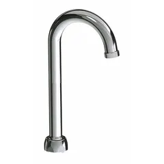 This gooseneck spout is made of brass with a polished chrome finish and features a swivel spout style. It has a flow rate of 1.5 gpm and includes mounting hardware. Suitable for commercial kitchens, laboratories, and industrial wash stations requiring a high-arc swivel spout.