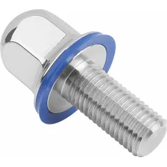 Fully threaded crowned hygienic flanged hex head bolt made from Grade 316L stainless steel. Includes an FDA-approved pre-mounted sealing washer. Fastener length 25 mm. Suitable for sanitary processing environments requiring washdown resistance and contamination prevention.
