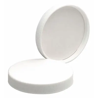 WHEATON Cap: 73 mm Dia, White, Polypropylene, PTFE Faced Polyethylene - Screw On Caps