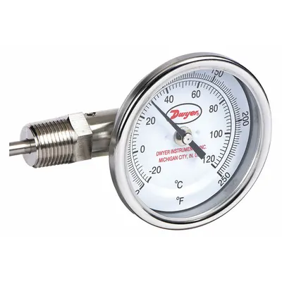 Dwyer BTLS3255D Dial Thermometer - Side- & Bottom-Mount Fixed-Angle Thread-Mount Dial Thermometers